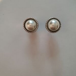 Elegant Silver Pearl Stud Earrings